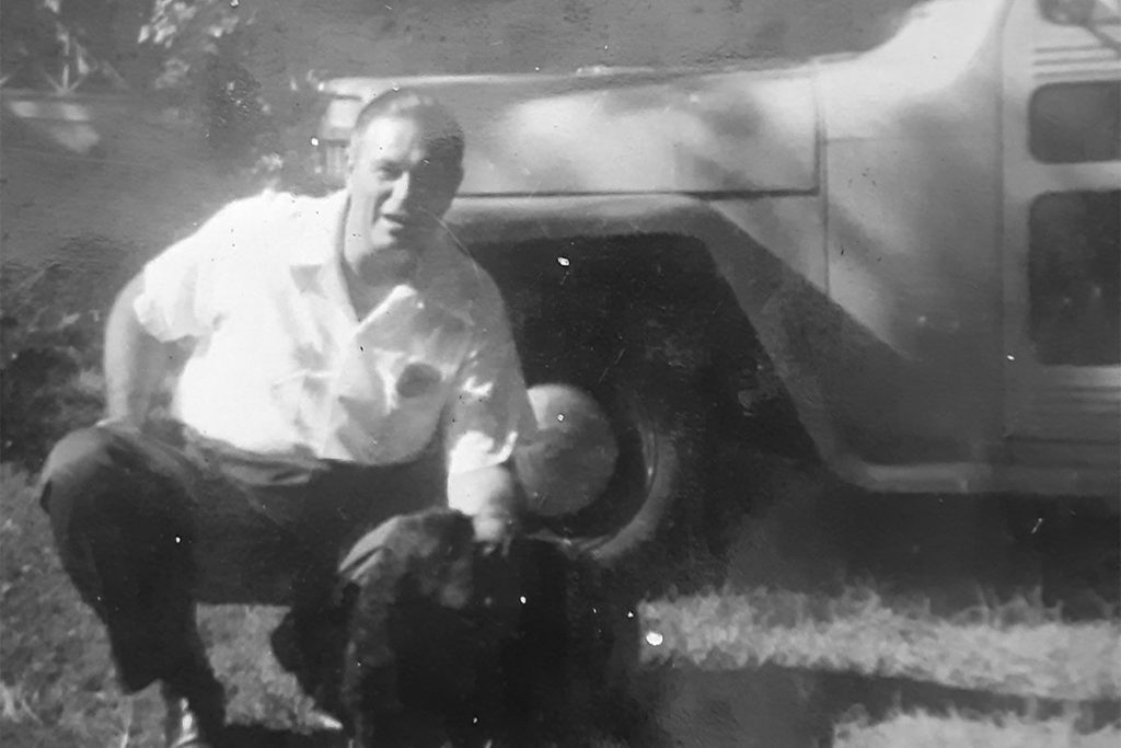 Mr. Segraves, owner of Shell filling station, 1950s