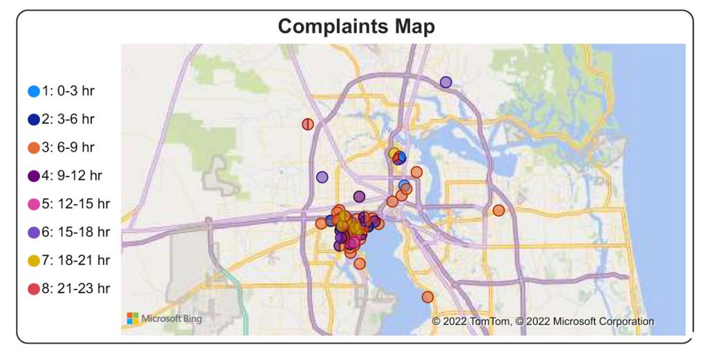 map showing dots for complaint locations