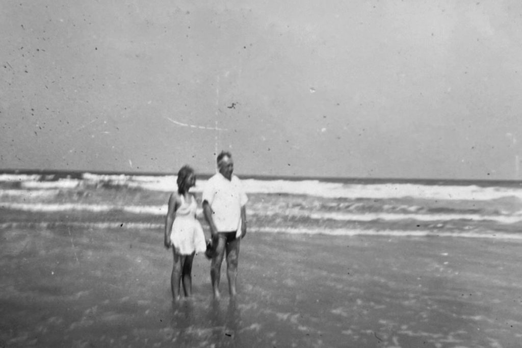 Molly King and dad Frank, Jacksonville Beach, Sunday, May 10, 1942