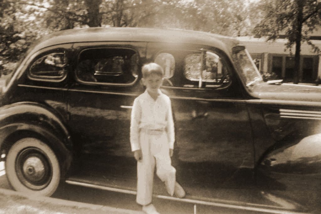 Bill Ketchum (7) in front of the family Packard, Avondale, 1939