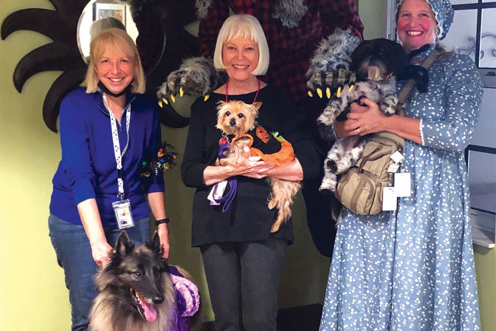 Pet Therapy Teams - Maria Hehler and Razzle; Becky Weiss and Cookie; Sherri Cunningham and Reiki, provided a Halloween Pet Parade for Patients.