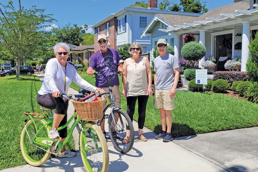 Friends Marsha and Randy George and Troy and Michele Harris took advantage of the beautiful weather to bike from one home to the next.