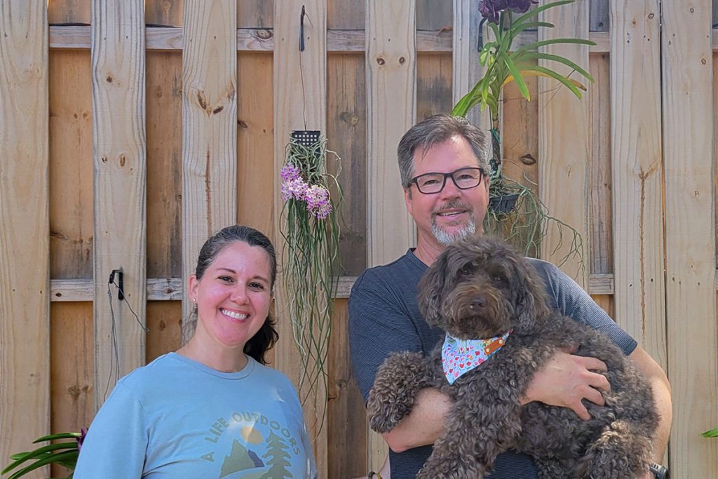 Homeowners Amanda Pinero-Trombly and husband Donald Trombly and pup Tonka participated in the Garden Tour for the first time this year.