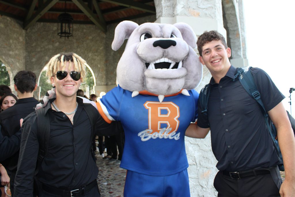 two students with Bolles mascot