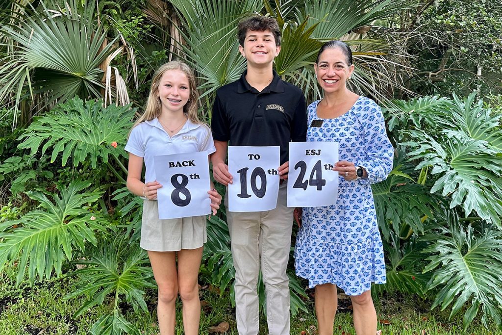 The Kruegers marked their seasoned return to the first day of school at Episcopal School of Jacksonville: Eighth grade for Stella, 10th grade for Reed, and 24 years of teaching for Michelle.
