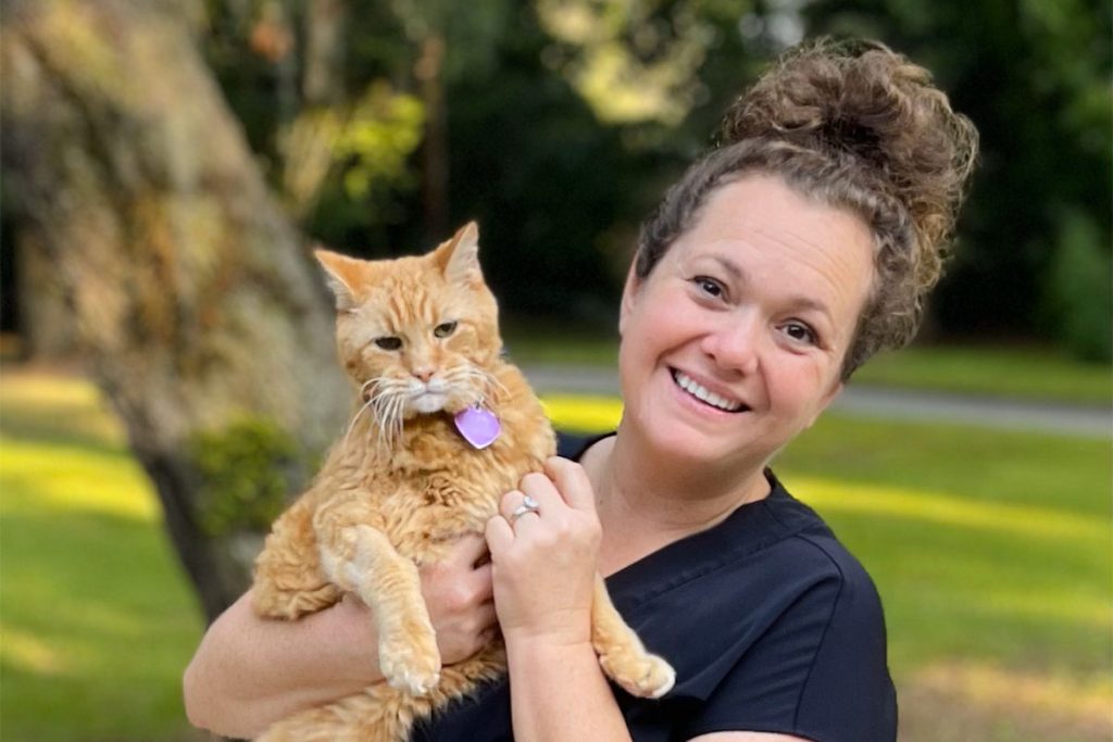 Dr. Katie Stender and her cat, Skippy.