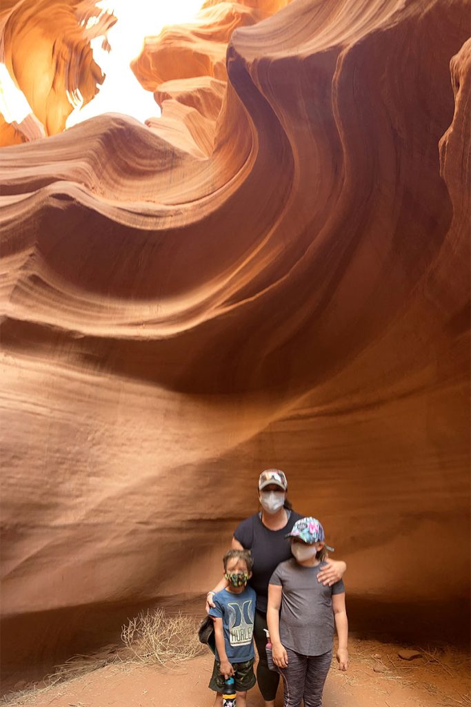With her son and daughter on a family trip in Antelope Canyon, Arizona.