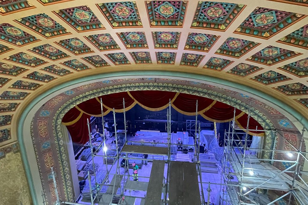 Elements of the theater have been repainted to reflect its 1927 color palette.