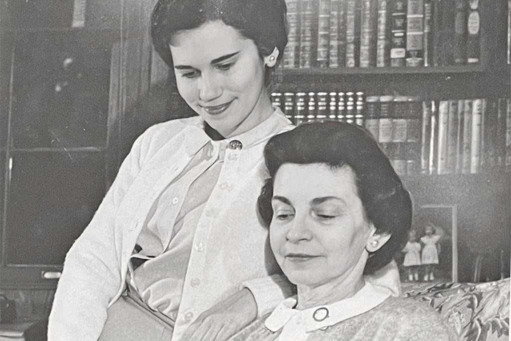 Agnes and her mother reading together, as photographed for a 1960 Jacksonville Journal.