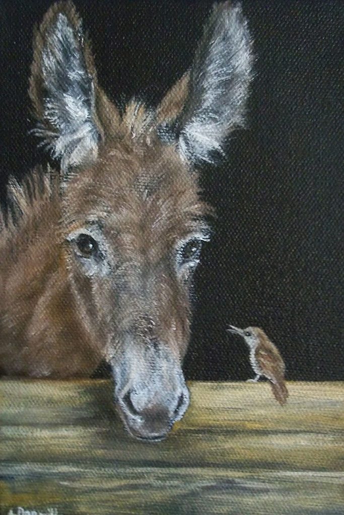 painting of a mule and a bird
