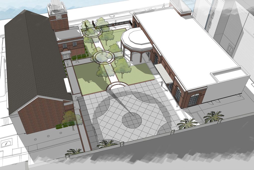 A rendering of the planned courtyard space at South Jacksonville Presbyterian Church.