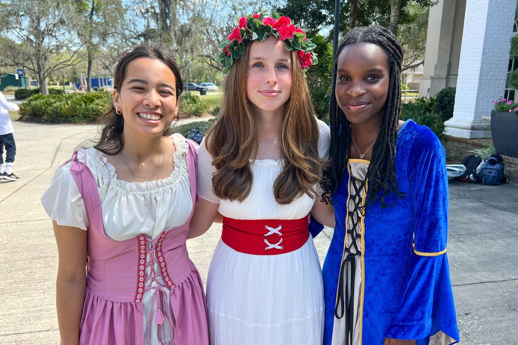 Morgan Fink, Lilybeth Posick and Zara West adorned maidenly attire for Shakespeare Day.