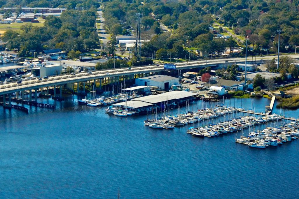 This image illustrates the property at Sadler Point (Left, under the bridge at US 17 or Roosevelt Blvd), adjoining to the former Ortega River Marina, which are both now part of the Windward Marina Group’s acquisition and merger of the two marinas.