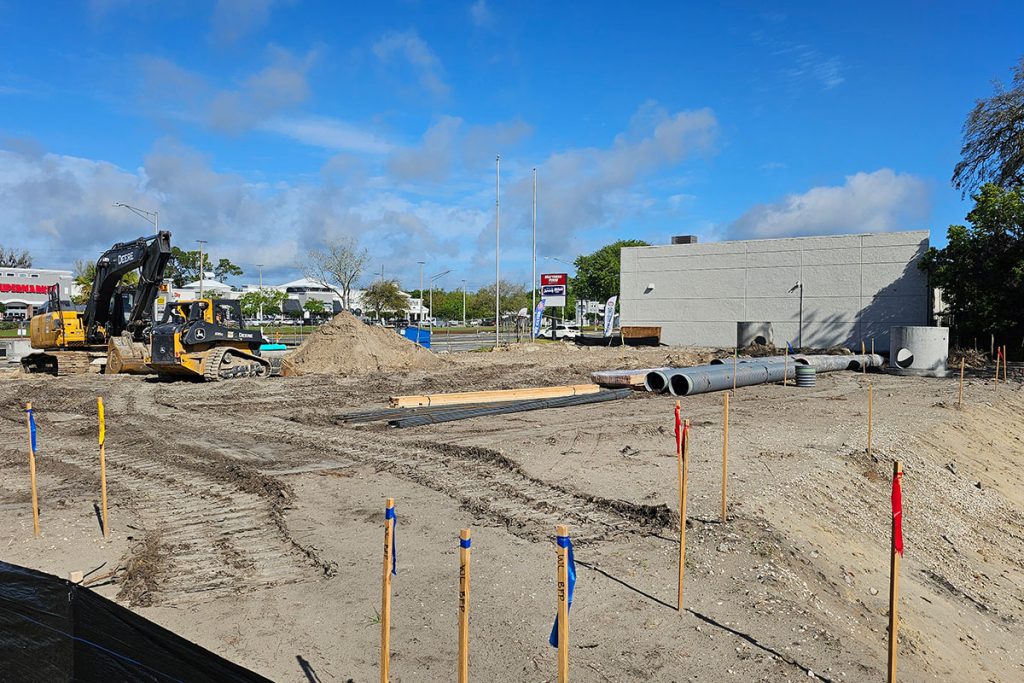 Construction is underway for a proposed shopping center and parking lot expansion along Roosevelt Boulevard in the Fairfax area.