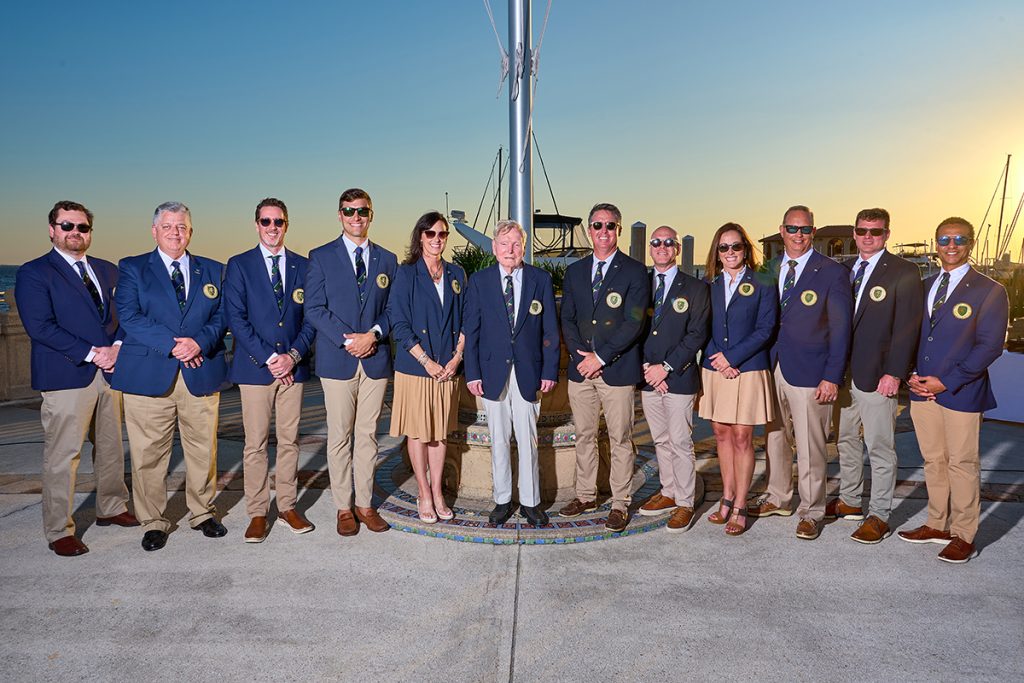 The new Epping Forest Yacht and Country Club 2024-25 board: Tim Miller, Tom Harris, C.R. Chad Munsey, Grant Bledsoe, Laura Phillips Edgecombe, Founder Herbert H. Peyton, Commodore Ryan Rafferty, Vice Commodore Nathan Adams, Rear Commodore Kristen Inman, Fleet Captain Brian Shell, Scott Taylor, Danny Falero (not pictured, Immediate Past Commodore Jody Brandenburg)