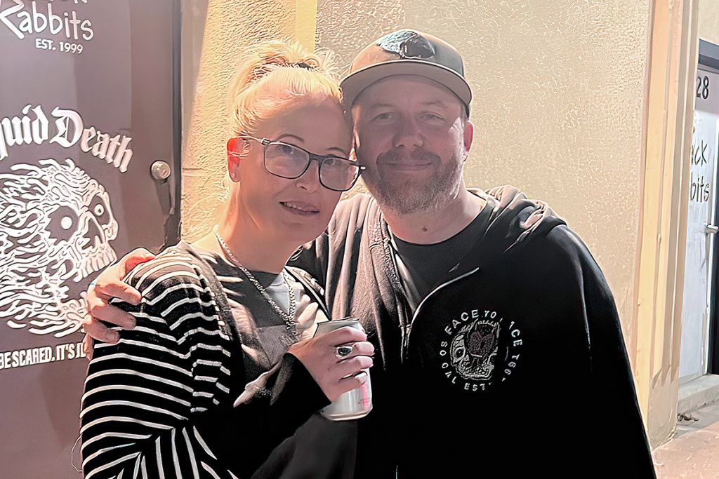 Warren Cooke with his fiancé Amy Parks outside Jacksonville venue Jack Rabbits.