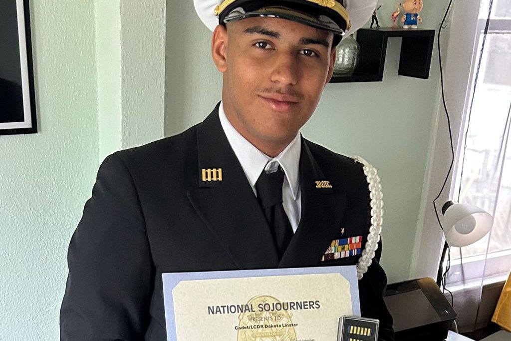 Dakota Linster and his award from National Sojourners, which he received earlier this year.