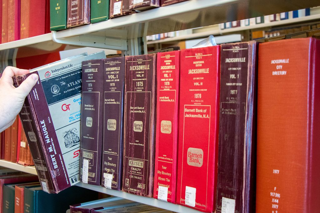 Jacksonville city directories from 1880 to present are available at the library.