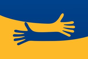 graphic of two hands in AFP blue and gold