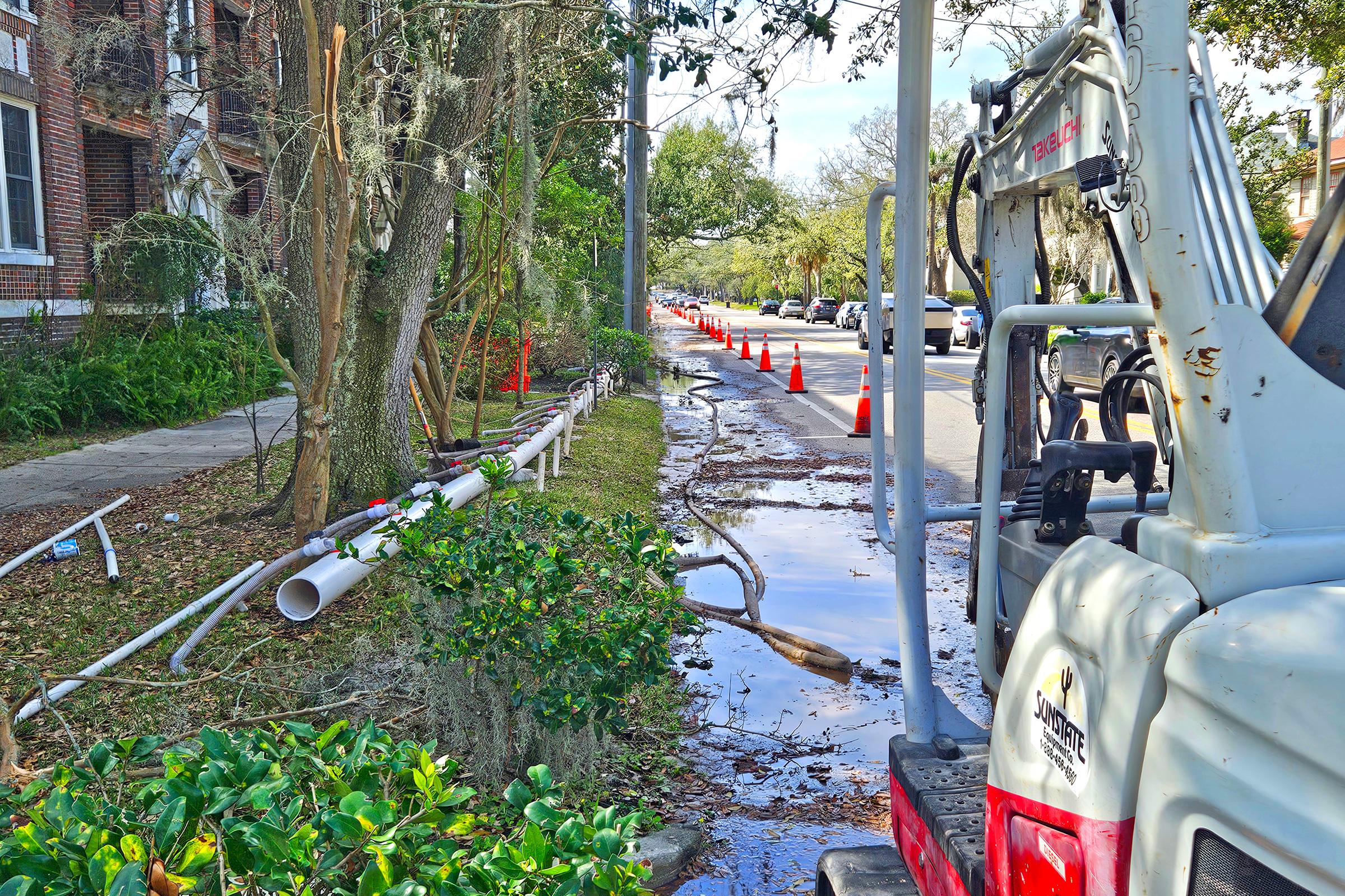 Cones line sections of SR211 as work continues in the FDOT resurfacing project.