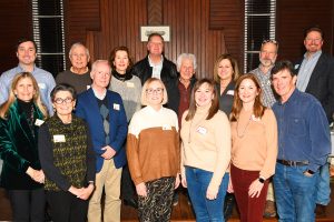 Jennifer Newman (’01-’02), Robin Robinson (’01-’02), Desiree Bailey (’21-’22), Diane Martin (’12-’13), Tim Martin (’05-’06); Second Row: Pat Andrews (’98-’99), George Foote (‘09’-’10), Rob Smith (’06-’07), Valerie Feinberg Evans (’08-’09), Andrew Dickson (’15-’16), Jon Singleton (’10-’11) and (left, back row) David Paulk (’23-’25), Terry Moore (’89-’90), Suzanne Perritt (’92-’93) and Richard Moore Jr. (’07-’08)