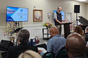 Haskell’s Joe Kantor shares construction updates at the Jan. 29 San Marco Merchants Association general meeting.