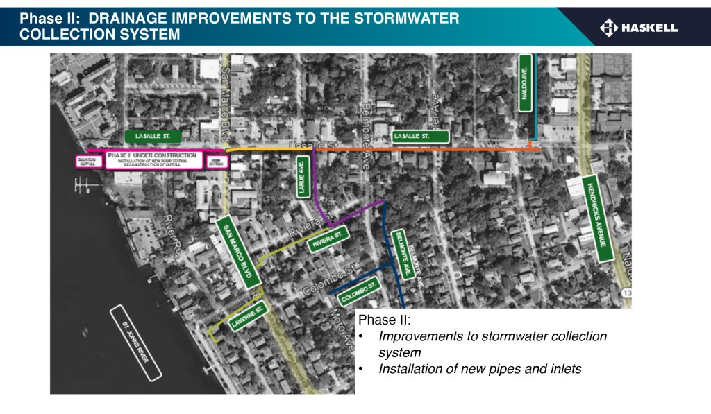 A graphic portrays the streets that can expect to see construction pertaining to Phase II for the Lasalle Street Pump Station.