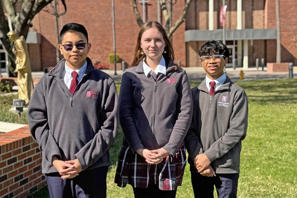 The projects presented by Bishop Kenny students Christopher Trinidad, Viktoriia Galushchak and Joshua Inocencio advance them to the Florida State Science and Engineering Fair, with Trinidad continuing on the International Science and Engineering Fair.