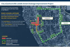 A map details the coming detours and closures for thenext phase of Lasalle Street pump station construction.