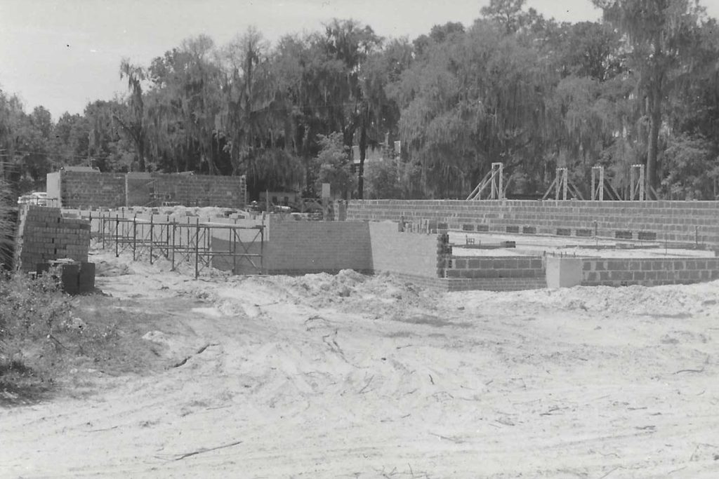 black and white photo of sanctuary construction