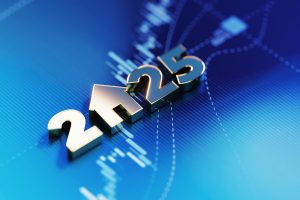 silver block numbering "2025" with a home icon as the zero, on a data chart background