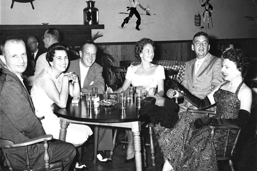 Ed Coffee Jr and Pauline Coffey with Popey and Jody Bryant Barbara and Bill Helfrichs at a Revellers Party in the Pirates Den 1949 | Charles Smith Studio