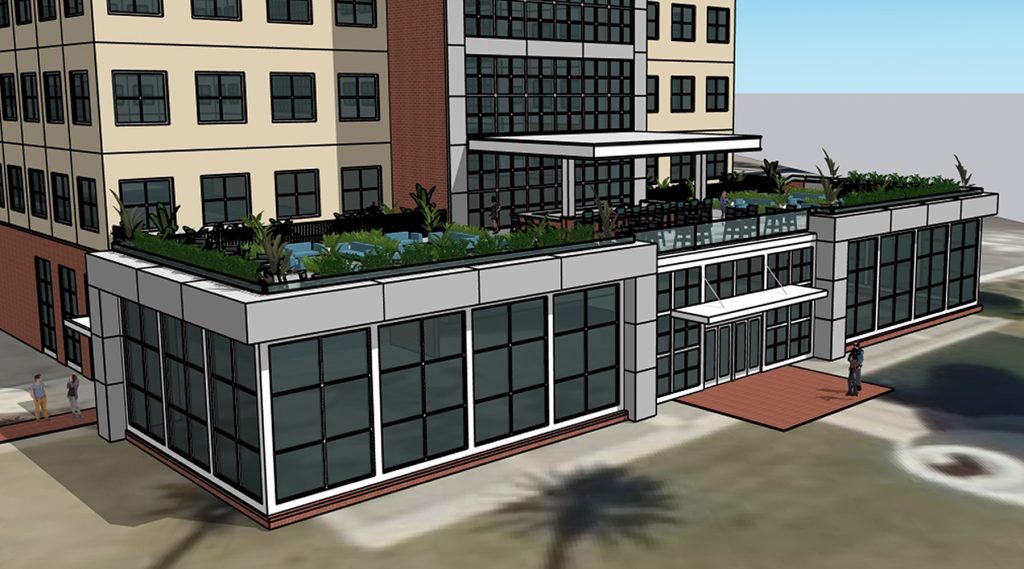 The second add-on to the existing building at 245 Riverside Avenue would be a one-story restaurant with an activated rooftop.