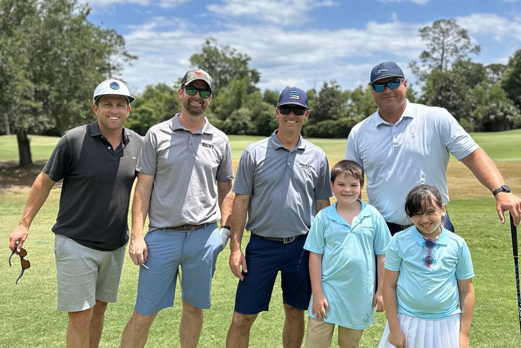 Dreamers Jackson Kirby and Lovie Galvis enjoyed visiting with members of the Bent Construction team: Ben Bradley, Will Griffin, Zell Jones and Jeff Griffin.