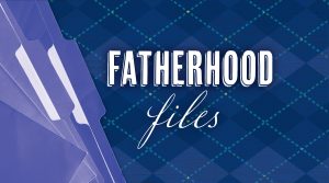 "Fatherhood Files" on blue plaid background with blue file folders