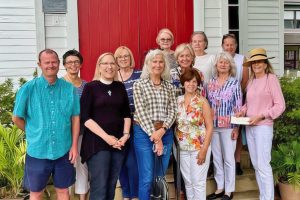 Art Schultz and St. Mary’s Vicar and Canon for Urban Ministry Reverend Beth Tjoflat are joined by Rose Garden Circle members for an April 29 check presentation.