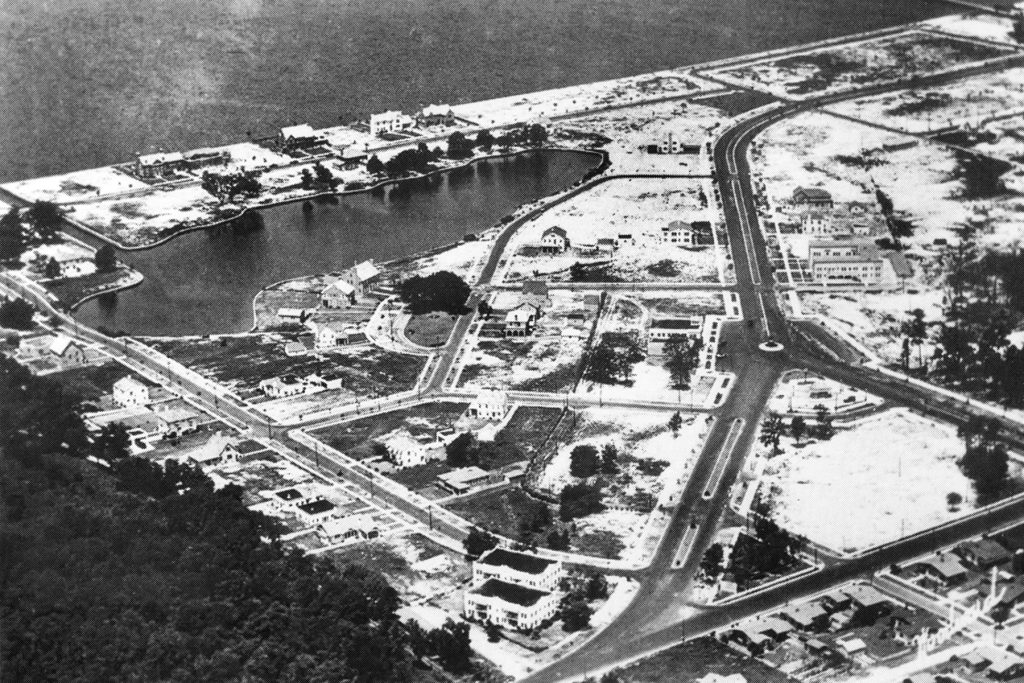 An aerial shot shows the original San Marco development and Lake Marco in 1928.