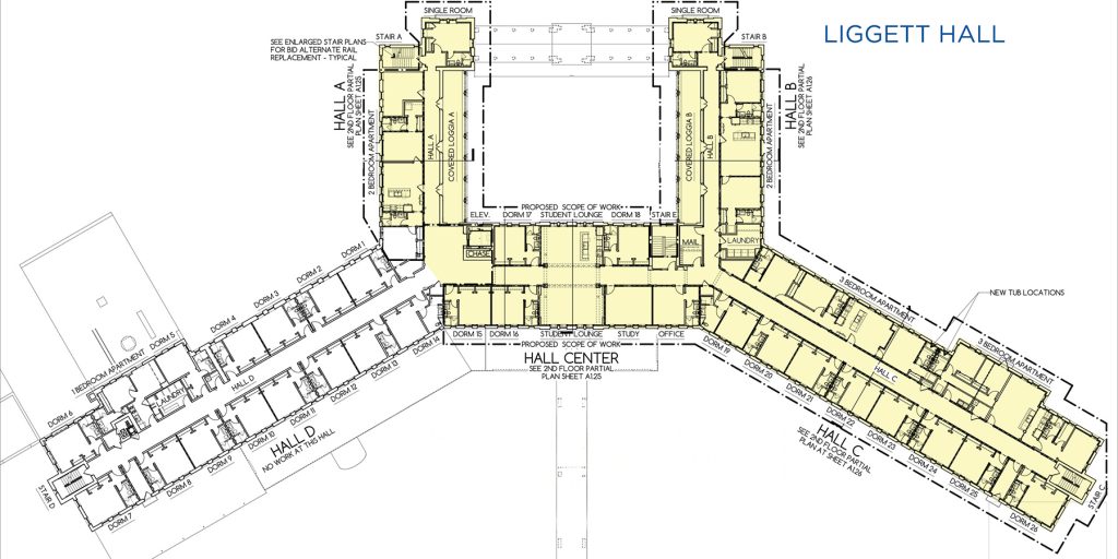 A schematic displays the planned updates coming to the girls’ residence hall.