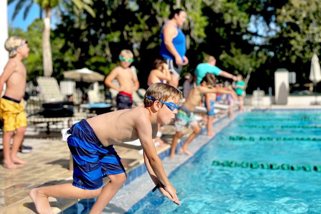 Campers at Epping Forest Yacht Club hit the pool to stay cool and have fun.