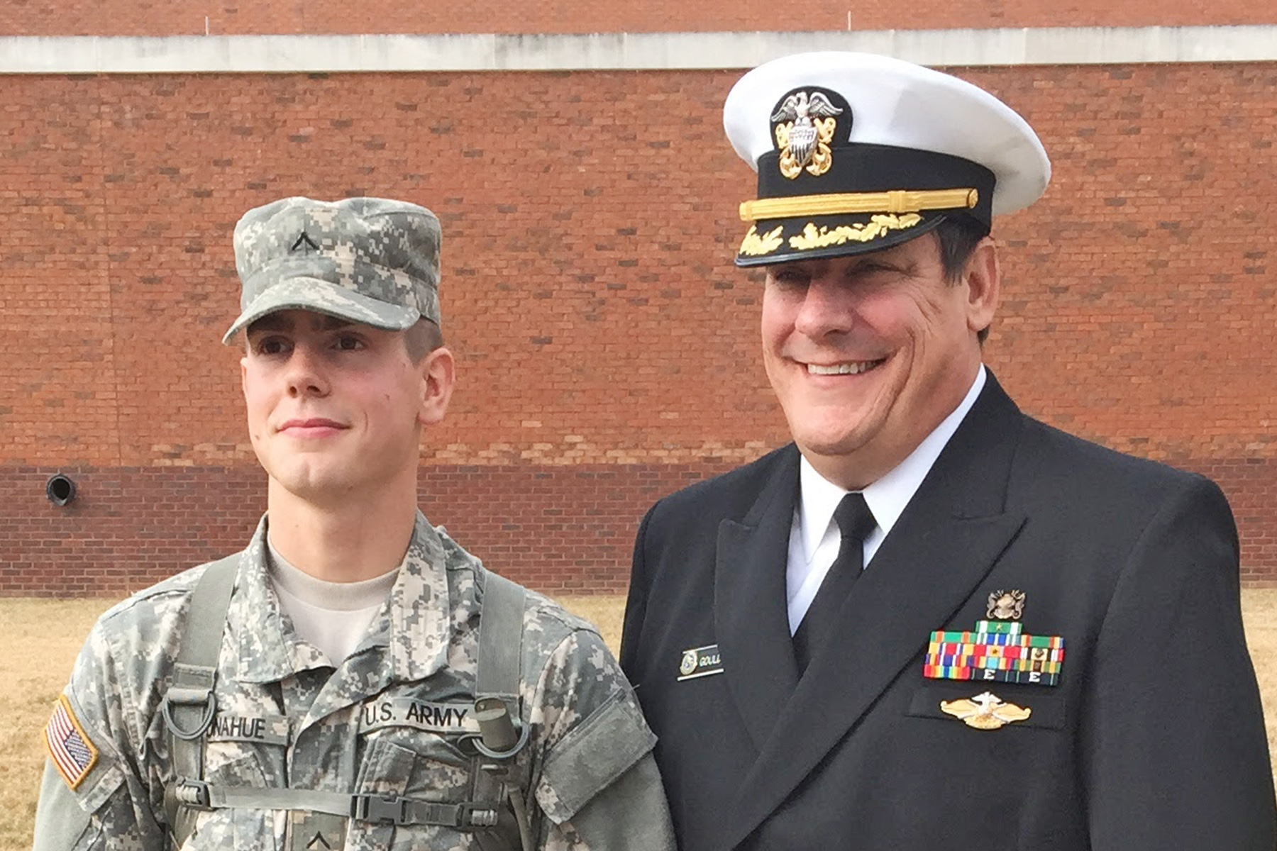 Private Joseph Albert Donahue poses with Dr. Mark Gould on the day he graduates basic training.