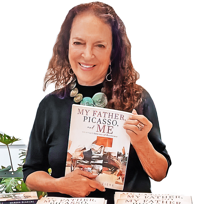 Marsha Glazière with her books