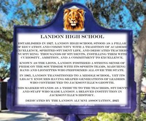 A mockup of the proposed historical marker tells the story of Landon High School.
