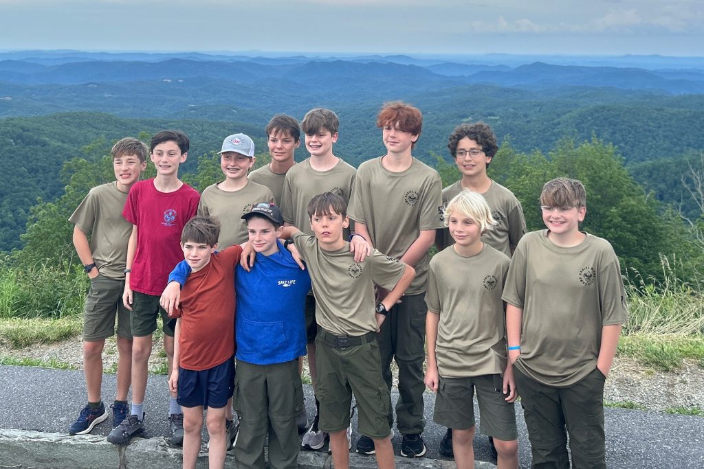 Troop 35 Scouts enjoy mountain views on the way to Camp Daniel Boone in North Carolina.
