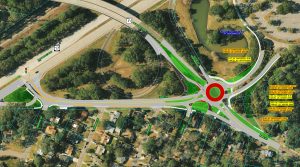 The current design of the roundabout at the intersection of Park St. and Blanding Blvd. at the entrance of the FSCJ Kent Campus