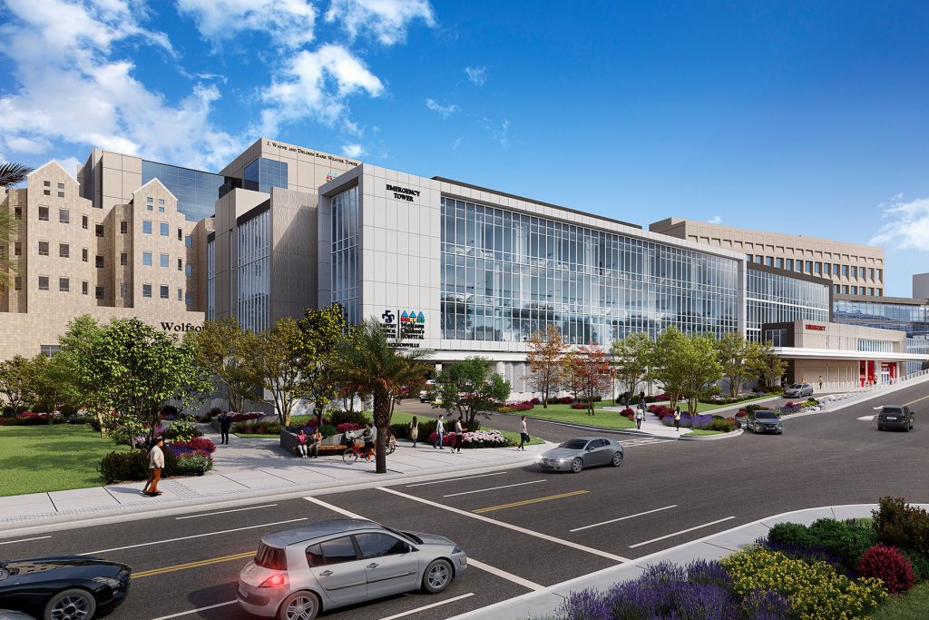 The new facility will house emergency services for adults and children, as well as patient rooms on the top two floors.