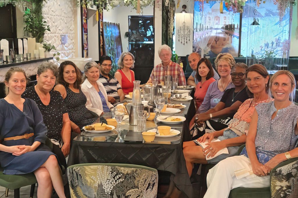 Meredith, Lori, Angelica Arden and Lokesh with Sheryll, Jack, Niel, Elizabeth, Mary, Myra, Barbara and Sharon on a yoga retreat in Italy