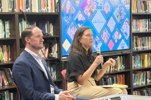 District 5 City Council Member Joe Carlucci and Duval County Public Schools District 3 Board Member Cindy Pearson field concerns and answer questions regarding pedestrian safety at the Sept. 17 Town Hall meeting at Samuel A. Wolfson School for Advanced Studies.