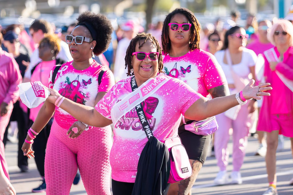 Participants don their favorite pink attire for the American Cancer Society’s Making Strides Against Breast Cancer.