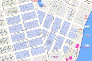 The boundaries of the proposed Business Improvement District (BID) in Five Points include Riverside Ave, Copeland Street and Post Street. Churches, Retirement Homes and Residential buildings will not be included in the BID.