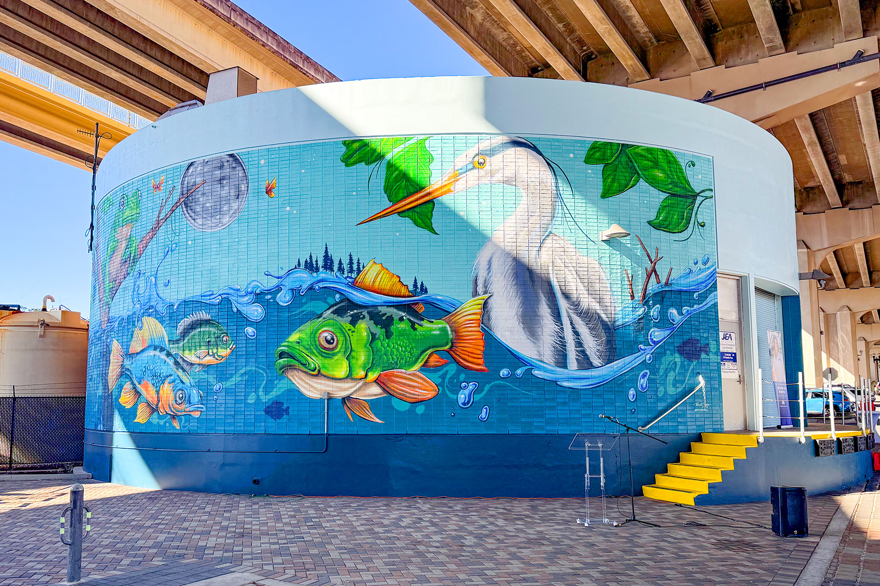 “Abundant Waters” has beautified the JEA pump station beneath the Fuller Warren Bridge.